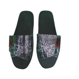DKNY Isha Graffiti Rose Transparent Slide Sandals Womens 8.5 Black Flat